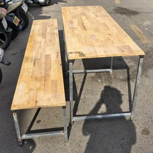 Bộ Bàn Ghế Học Sinh 1m6 Chân Sắt Mặt Gỗ Ghép Cũ