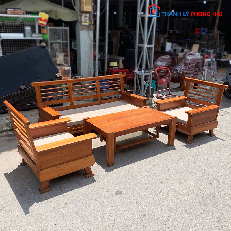 bo-salon-go-4-mon-kem-dem-vai-cu-2 Bộ Salon Gỗ 4 Món Kèm Đệm Vải Cũ