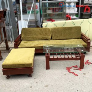 Bộ Salon Gỗ Phối Nệm Kèm Bàn Sofa Mặt Kính Cũ
