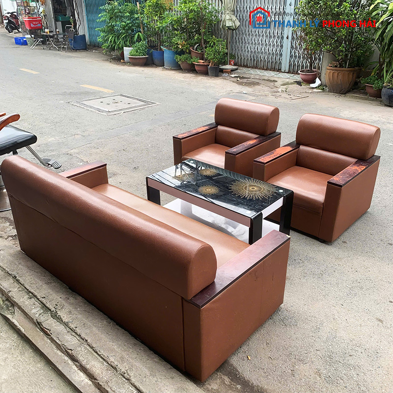 bo-sofa-5-mon-boc-da-kem-ban-cu-1 Bộ Sofa 5 Món Bọc Da Kèm Bàn Cũ