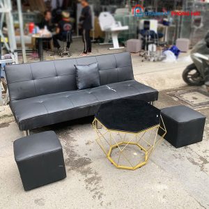 Bộ Sofa Bed Kèm Bàn Kim Cương Mặt Kính Đen Cũ