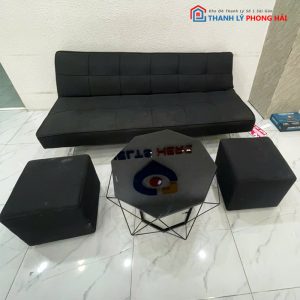 Bộ Sofa Bed Kèm Bàn Kim Cương Mặt Kính Đen Cũ