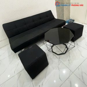 Bộ Sofa Bed Kèm Bàn Kim Cương Mặt Kính Đen Cũ