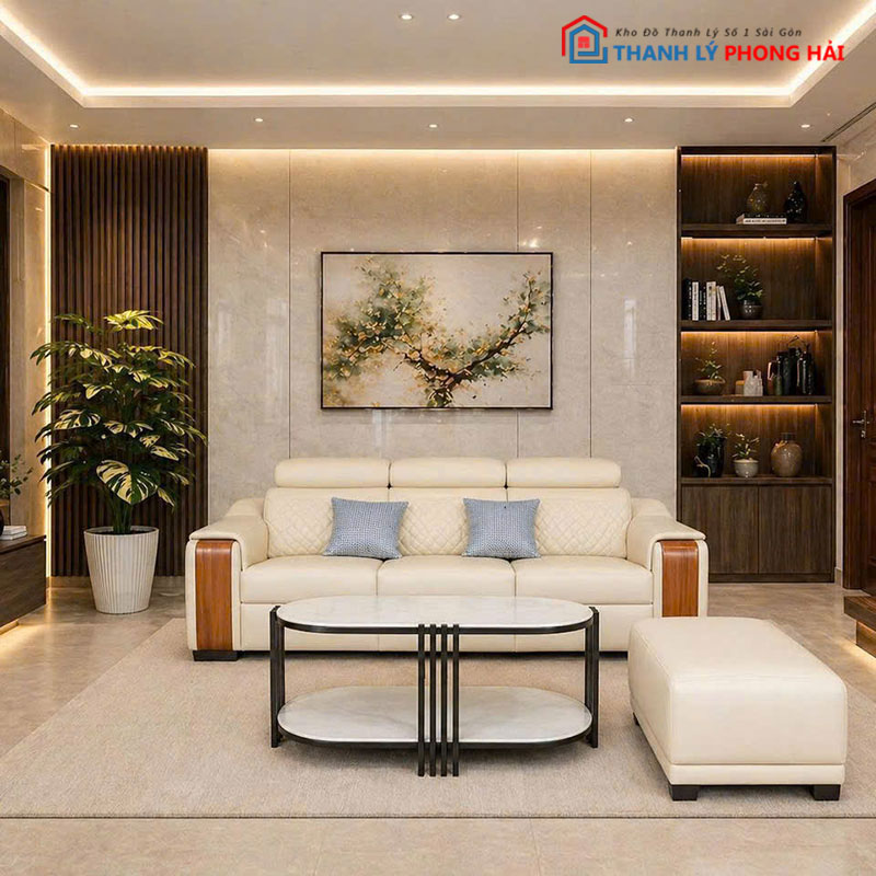 bo-sofa-camell-go-boc-da-3-mon-6 Bộ Sofa Camell Go Bọc Da 3 Món Mới 99% (Nhiều Màu)