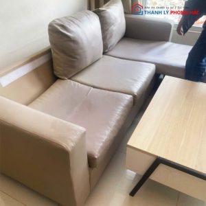 Bộ Sofa Da Góc L Kèm Bàn Trà Cũ