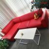 Bộ Sofa Da Góc L Màu Đỏ Kèm Bàn Và Đôn Cũ