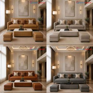 Bộ Sofa Da Sony Kèm Bàn Và 2 Đôn Mới 99%