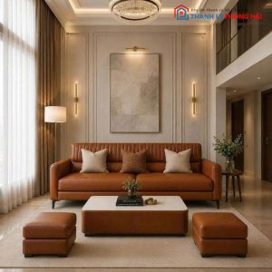 Bộ Sofa Da Sony Kèm Bàn Và 2 Đôn Mới 99%