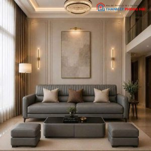 Bộ Sofa Da Sony Kèm Bàn Và 2 Đôn Mới 99%
