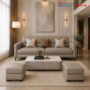 Bộ Sofa Da Sony Kèm Bàn Và 2 Đôn Mới 99%