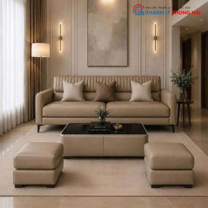 Bộ Sofa Da Sony Kèm Bàn Và 2 Đôn Mới 99%