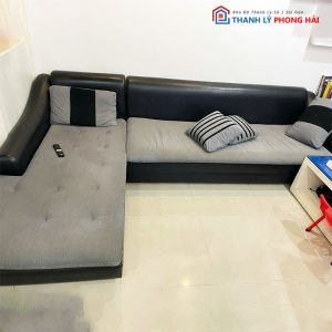 Bộ Sofa Góc L Bọc Da Đệm Nỉ Kèm Bàn Cũ