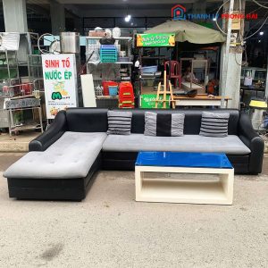 Bộ Sofa Góc L Bọc Da Đệm Nỉ Kèm Bàn Cũ
