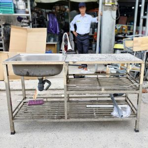Bồn Rửa Chén Inox 1m4 Kèm Mặt Đá Cũ