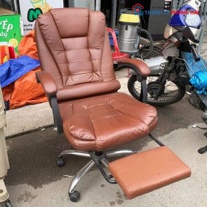Ghế Giám Đốc Bọc Da Nâu Có Kệ Gác Chân Cũ