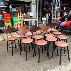 Ghế Khung Sắt Đệm Da Nâu Cũ (Nhiều Mẫu)