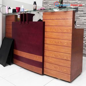 Quầy Lễ Tân 1m8 Gỗ CN Nhiều Ngăn Phối Kính Cũ