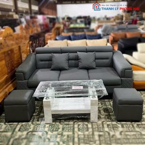 Sofa Băng Da 3 Chỗ Màu Kem Mới 99%