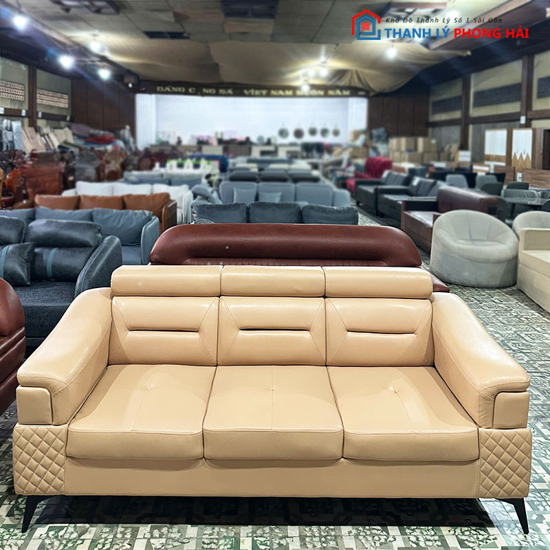 sofa-bang-da-3-cho-mau-kem-4 Sofa Băng Da 3 Chỗ Màu Kem Mới 99%