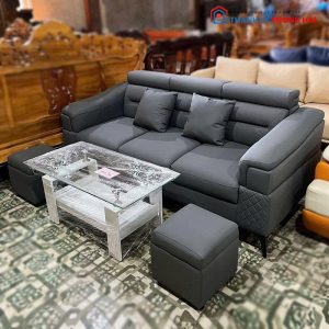 Sofa Băng Da 3 Chỗ Màu Kem Mới 99%