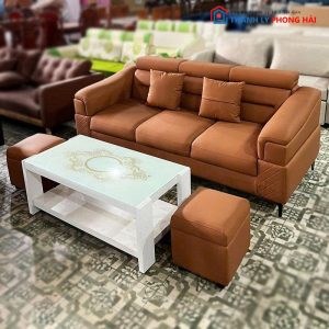 Sofa Băng Da 3 Chỗ Màu Kem Mới 99%