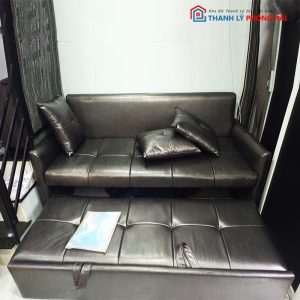 Sofa Bed 1m76 Kéo Thành Giường Bọc Da Đen Cũ