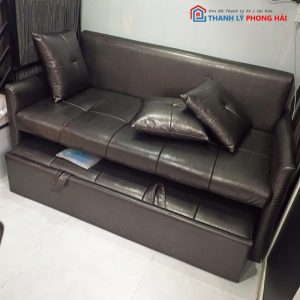 Sofa Bed 1m76 Kéo Thành Giường Bọc Da Đen Cũ