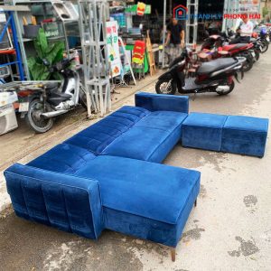 Sofa Bed Góc L 2m4 Bọc Nhung Xanh Cũ