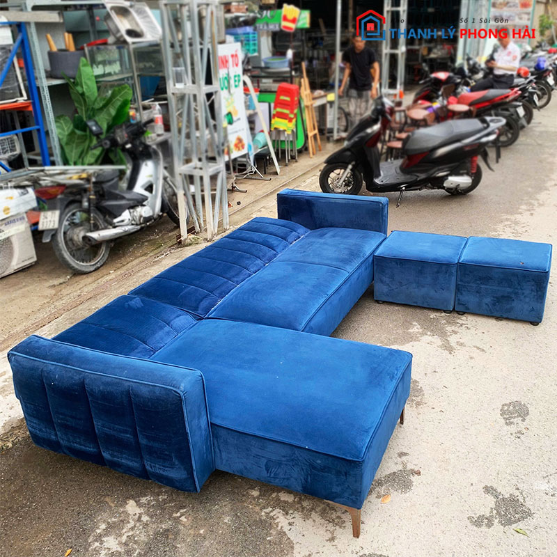 sofa-bed-goc-l-2m4-boc-nhung-xanh-cu-1 Sofa Bed Góc L 2m4 Bọc Nhung Xanh Cũ