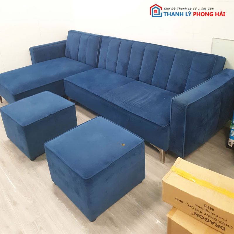 sofa-bed-goc-l-2m4-boc-nhung-xanh-cu-2 Sofa Bed Góc L 2m4 Bọc Nhung Xanh Cũ