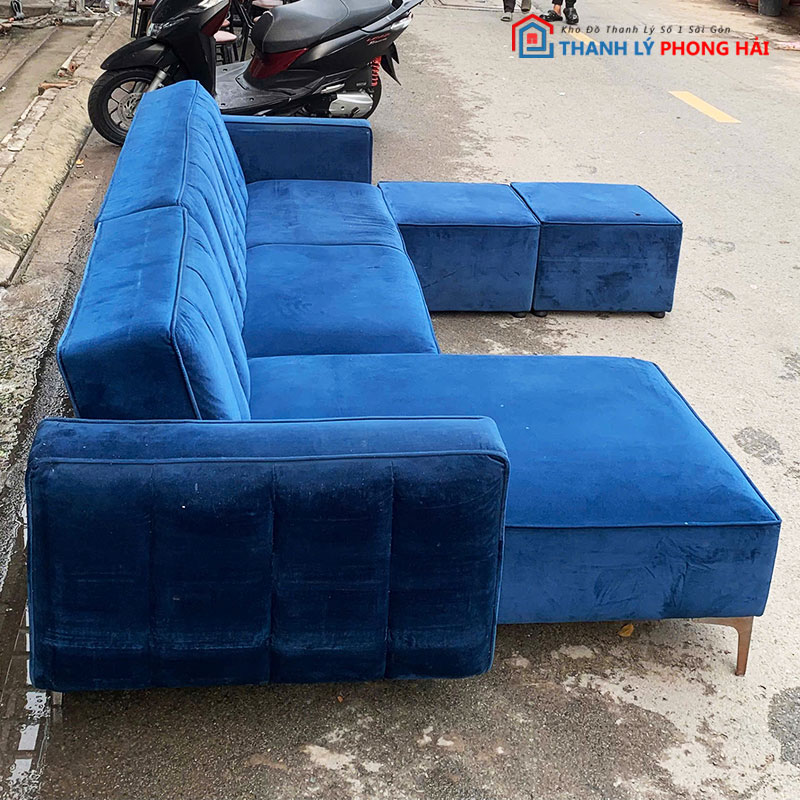 sofa-bed-goc-l-2m4-boc-nhung-xanh-cu-3 Sofa Bed Góc L 2m4 Bọc Nhung Xanh Cũ