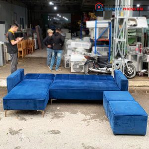 Sofa Bed Góc L 2m4 Bọc Nhung Xanh Cũ