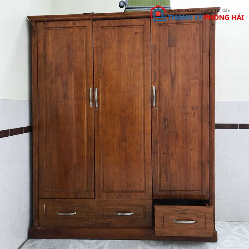 tu-go-tu-nhien-3-canh-3-hoc Tủ Gỗ Tự Nhiên 3 Cánh 3 Hộc Kéo Cũ
