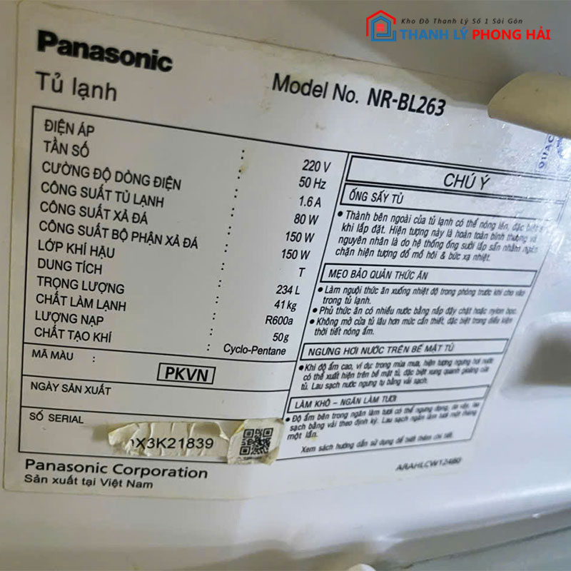 tu-lanh-panasonic-2-canh-234-lit-cu-1 Tủ Lạnh Panasonic 2 Cánh 234 Lít NR-BL263 Cũ