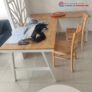 Bàn Làm Việc Góc L Kèm Ghế Cabin Gỗ Cũ