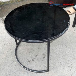 Bàn Sofa Mặt Kính Đen Chân Sắt Cũ