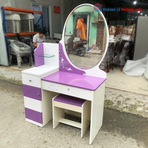 Bàn Trang Điểm Gương Oval Màu Tím Phối Trắng Cũ