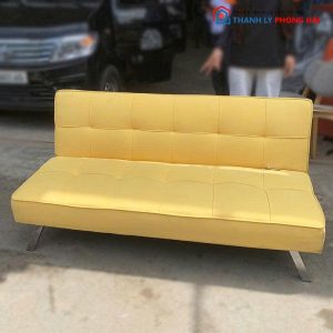 Băng Sofa Bed Cũ Bọc Da Màu Vàng