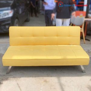 Băng Sofa Bed Cũ Bọc Da Màu Vàng