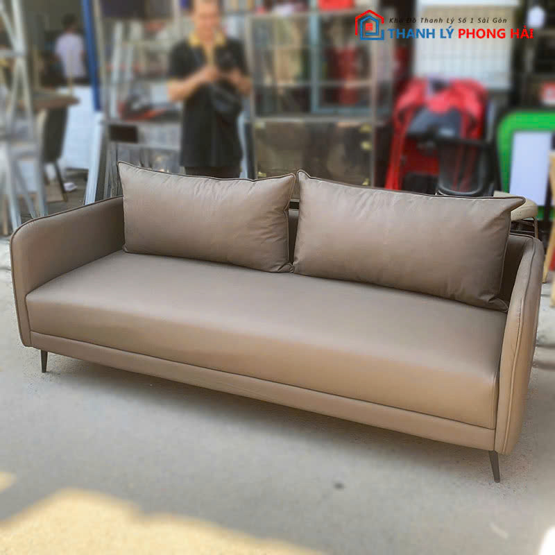 bang-sofa-boc-da-mau-nau-1 Băng Sofa Bọc Da Màu Nâu Kèm Gối Cũ