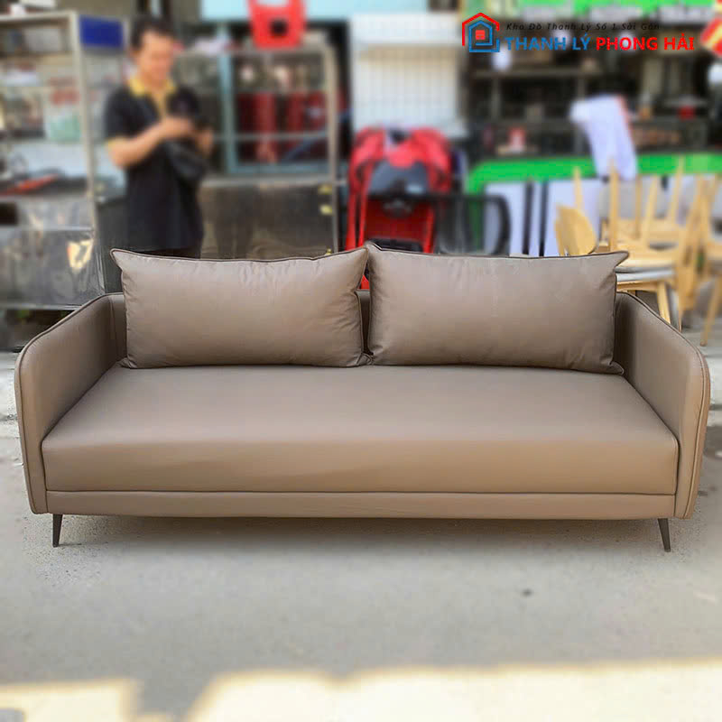 bang-sofa-boc-da-mau-nau-2 Băng Sofa Bọc Da Màu Nâu Kèm Gối Cũ