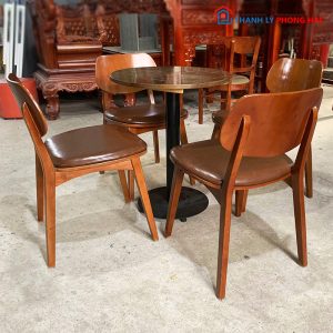 Bộ Bàn Ghế Cafe Gỗ Bọc Da Cũ