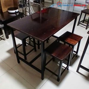 Bộ Bàn Ghế Quán Ăn Chân Sắt Mặt Gỗ Cũ