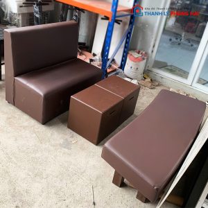 Bộ Sofa 1m4 Quán Cafe Bọc Da Kèm Đôn Gỗ Cũ