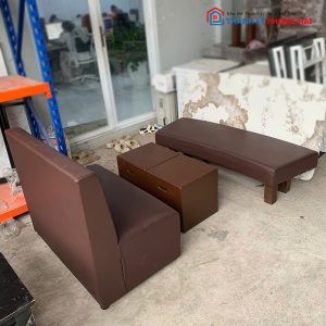 Bộ Sofa 1m4 Quán Cafe Bọc Da Kèm Đôn Gỗ Cũ