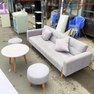 Bộ Sofa Bed Bọc Vải Kèm Bàn Và Đôn Cũ