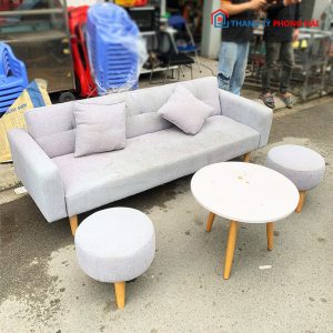 Bộ Sofa Bed Bọc Vải Kèm Bàn Và Đôn Cũ