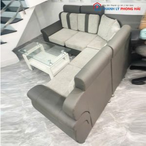 Bộ Sofa Góc L Bọc Da Đệm Nỉ Xám Cũ
