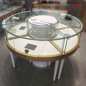 Cụm Tủ Trưng Bày Trang Sức Bo Cong Mặt Kính Cũ