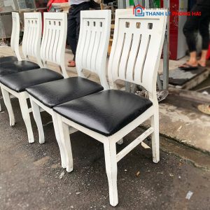 Ghế Ăn Khung Gỗ Mặt Đệm Da Màu Đen Cũ